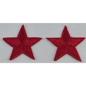 2 Embroidered Red Star Iron On Patches NOS